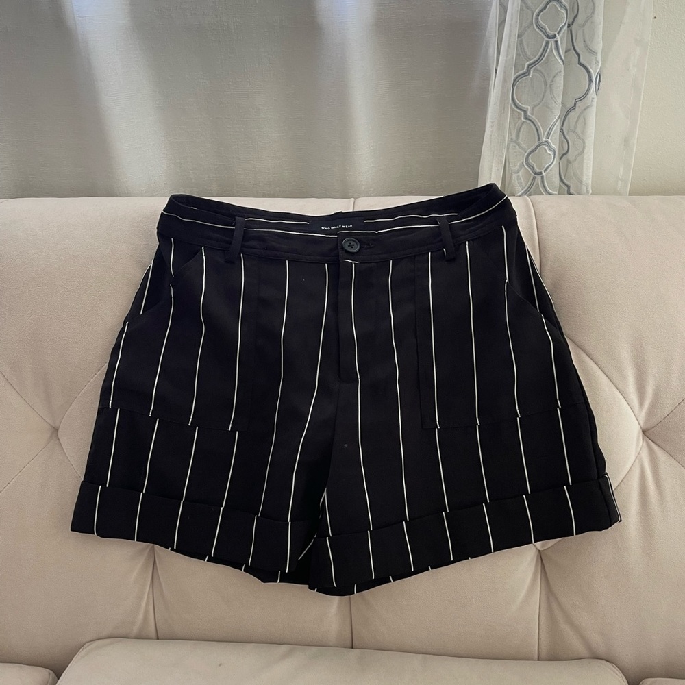 High waist Black and white striped trouser shorts -4